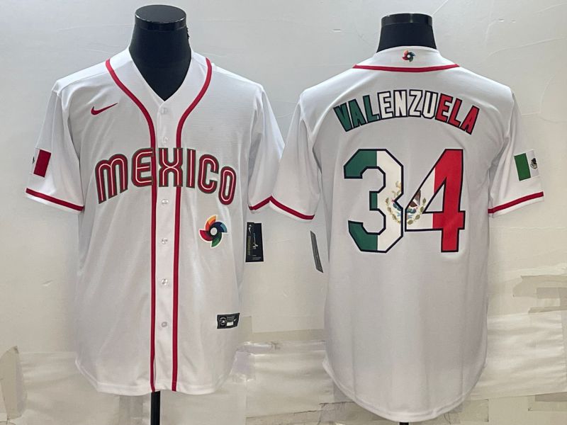 Men 2023 World Cub Mexico 34 Valenzuela White Nike MLB Jersey1